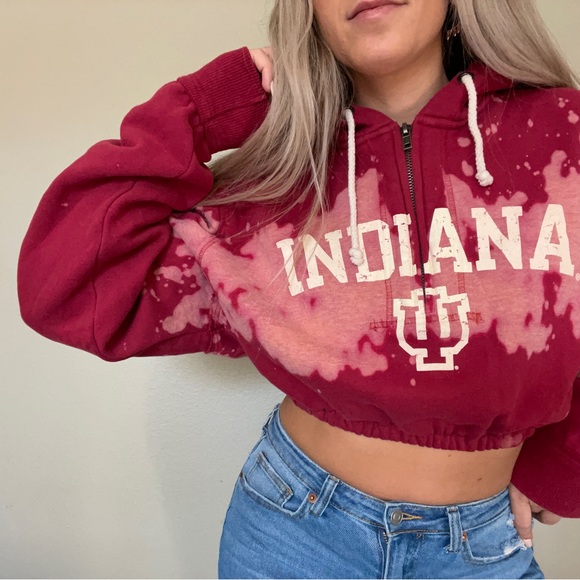 Indiana university Hoosiers Crop Acid washed custom hoodie - Picture 2 of 8